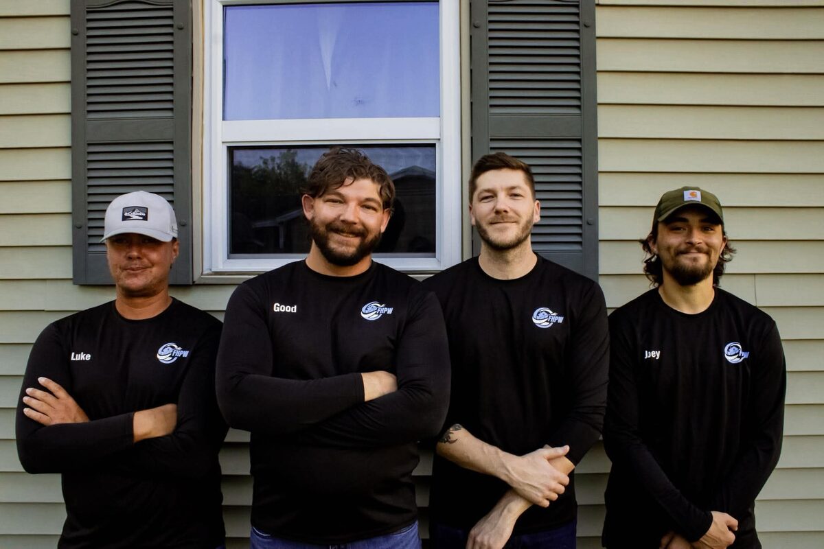 The Full House Pressure Washing crew — Good, Joey, Luke, and Gil — in Owasso